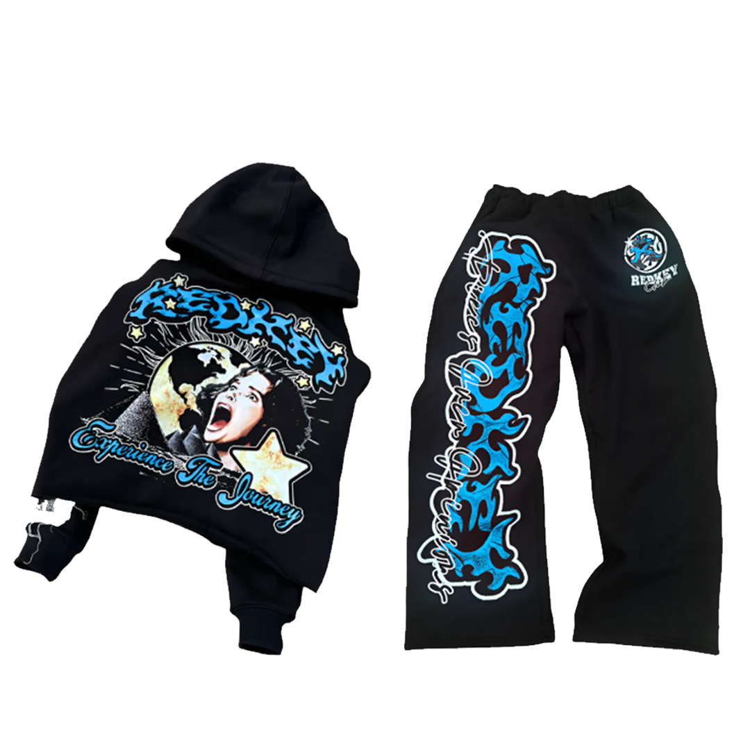 HOODIE + SWEATPANTS SET BLACK/BLUE