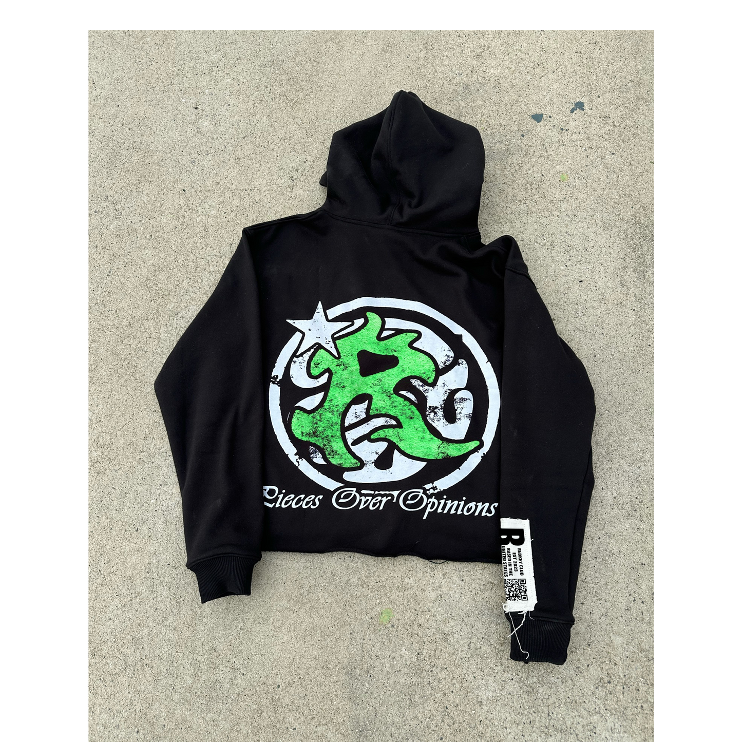 "PIECES OVER OPINIONS"  BLACK/GREEN